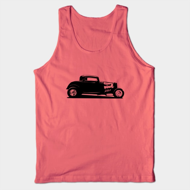 Classic American Thirties Hot Rod Car Silhouette Tank Top by hobrath